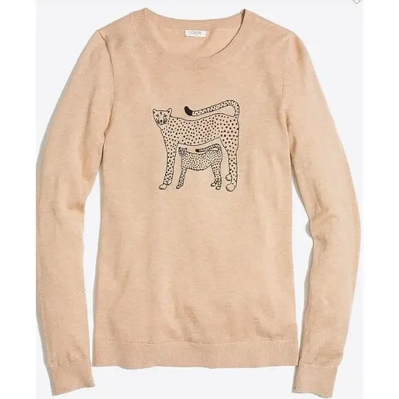 J. Crew Factory Embroidered Cheetah Teddie Sweater Size Small - Picture 1 of 9